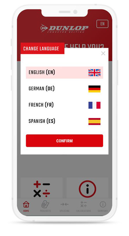 La aplicación Belt Buddy está disponible en muchos idiomas diferentes.
